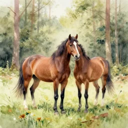 Horses in the New Forest, watercolor painting