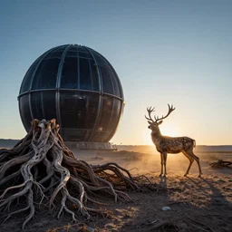 photo of a stargate by marc adamus, land art made of gnarled roots by jaehyo lee, with a stag standing in the light