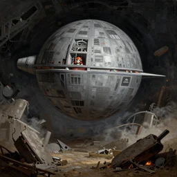 the destruction of the death star, painted by leonardo de vinci