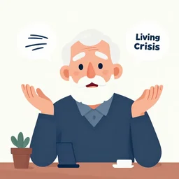 a vector art illustration of an old man who is confused about the cost of living crisis