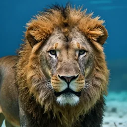 underwater portrait of a lion, f/1.4, high quality photograph, trending