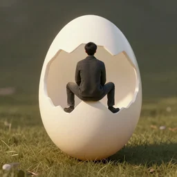 man sits on an egg