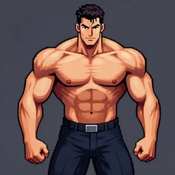 a muscular bodybuilder man, fantastic lighting, pixel art, high detail, 1 6 bits, 2 d