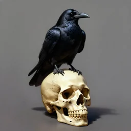 raven sitting on skull, by frank frazetta. hd, hq, trending on artstation.