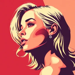 pop art, blonde girl, maroon, peach, profile