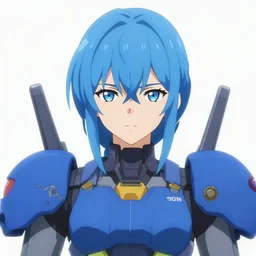 female warrior piloting a mech, symmetrical eyes, blue hair, symmetrical face, kyoto animation, last exile, blue submarine no. 6, gustav klimt, loish, murata range, kawaii, yoshitaka amano, studio lighting, manga, bright colors, beautiful, gradation, jean giraud