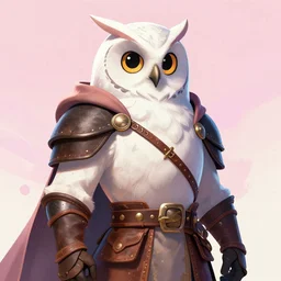arrogant ancient portrait of white owl wizard dressed with a leather armor, pixiv fanbox, dramatic lighting, maximalist pastel color palette, splatter paint, pixar and disney exploded - view drawing, graphic novel by fiona staples and dustin nguyen, peter elson, alan bean, wangechi mutu, clean cel shaded vector art, trending on artstation