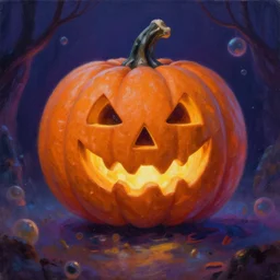 a surreal Bioluminescent, very very very cute jack_o_lantern creature by Daniel Merriam, Trending on Artstation, oil on Canvas by Elena Zhurikhina and Goro Fujita and Charlie Bowater, octane render, 4k, 8k, HD