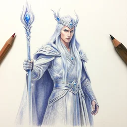 Colored pencil art on paper, Frost Mage, highly detailed, artstation, Caran d'Ache Luminance