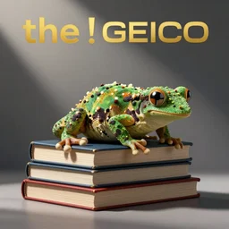 the! geico! gecko, being crushed underneath a stack of books, commercial, studio