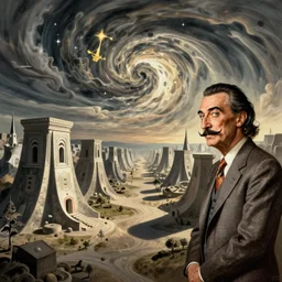 surreal futuristic landscape, surrealism, michael hutter. escher. swirly sky, esao andrews, victor enrich, dali