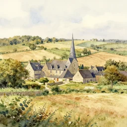 warm and beautiful watercolor painting of detailed countryside france normandy, artstation masterpiece