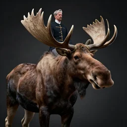 carl xvi gustaf riding a moose, hyperrealistic photograph, dim volumetric lighting, 8 k, extremely hyper detailed, intricate, epic composition, cinematic lighting, masterpiece, trending on artstation, stunning, hdr, smooth, sharp focus, high resolution, award, winning photo, dslr, 5 0 mm