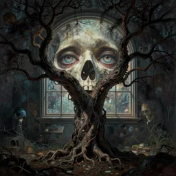 tree of death and agony solace solitude and psychedelic quantization of your deepest and darkest fears within your soul window, your eyes are the reason you are afraid to see, godmachine victo ngai yoji shinkawa pennington sibylla merian james gurney greg rutowski gustave dore dzo