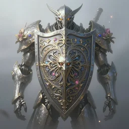 symmetry!! portrait of a hybrid medieval exquisite complex and beautiful shape heraldic shield in the fog of magic light, floral! horizon zero dawn machine,, elegant,, ray tracing, digital painting, artstation, concept art, smooth, sharp focus, illustration, art by artgerm and greg rutkowski and alphonse mucha, 8 k