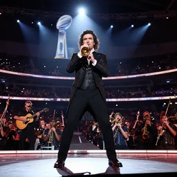 Mozart performing at the Super Bowl halftime show, live concert, stadium, high quality