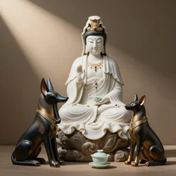 guanyin having tea with anubis