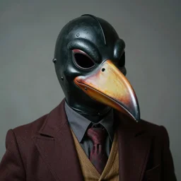The Joker in the dark knight wearing a latex shoebill stork mask