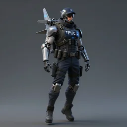 full body portrait of a flying jet backpack police officer from the year 2 0 5 0, futuristic, cyberpunk, cybernetic enhancements, concept art, trending on artstation, greg rutkowski