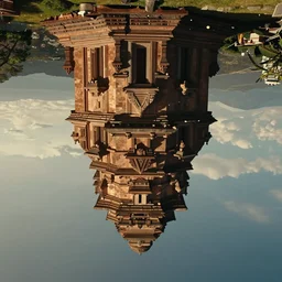 a very high resolution image from a new movie, upside - down old temple, beautiful scenery, photorealistic, photography, directed by wes anderson