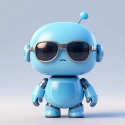 a cute light blue robot in shiny sunglasses