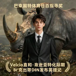 wet plate photography, young asian man in black suit, giant rhinoceros background