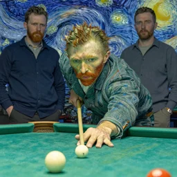a highly detailed beautiful portrait of van gogh playing pool, by gregory manchess, james gurney, james jean