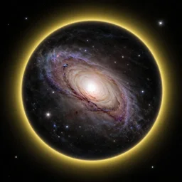 universe in a sphere, nebulas, galaxies, stars, yellow outer glow, black background, extremely detailed, 3 d, unreal engine, octane render, artstation