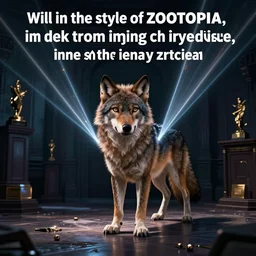 “wolf in the style of zootopia in a dark room, trying to avoid lasers, cinematic, dramatic in the style of zootopia”