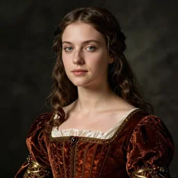 half - bust portrait of beautiful young woman in renaissance dress, photography by annie leibovitz