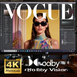 a vibrant photograph of a woman with googles, wide shot, in doors, editorial fashion photography, from vogue magazine ( sony a 7 r iv, symmetric balance, polarizing filter, photolab, lightroom, 4 k, dolby vision, photography award )