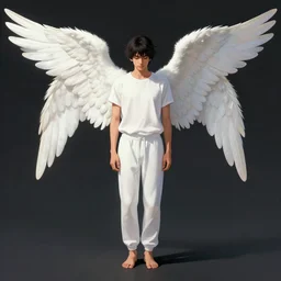 distant full body shot, avan jogia as an angel in sweatpants, style digital painting, concept art, smooth, sharp focus, illustration by artgerm, yoshitaka amano, krenz cushart, shinji aramaki