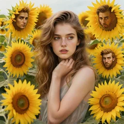 stylized portrait of an artistic pose, composition, young lady sorrounded by nature, sunflowers, realistic shaded, fine details, realistic shaded lighting poster by ilya kuvshinov, magali villeneuve, artgerm, jeremy lipkin and michael garmash and rob rey