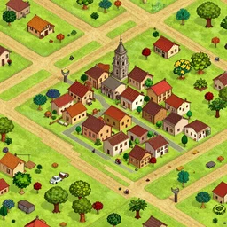 A Spanish village. 2D videogame seamless parallax background.