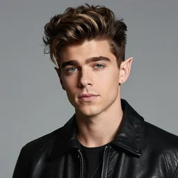 portrait of zayn malik as an elf by charles angrand, only one head single portrait, pointy ears, wearing a black leather collared jacket