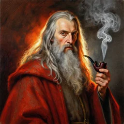 a beautiful portrait painting of gandalf, by diego velazquez, beautiful composition and structure, high contrast, high saturation, vivid ember colors, cross hatching featured on artstation, shading study, lighting study, studio lighting, pipe smoke, volumetric fog, artistic, cinematic, backlight, rim light, portrait study