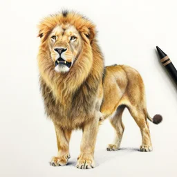 finished drawing of a golden retriever lion, crayons. high details, photorealistic, artstation trending