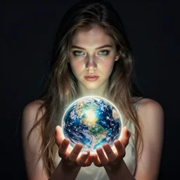 A woman holding an orb, cover by Artgerm, high detail, realistic render