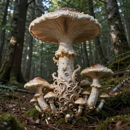 ancient creature in hoia - baciu forest, by ivan shishkin, by asaf hanuka, by kiki smith, coherent, artwork, fungus, favolaschia - calocera, elegant, ornate, hyper realistic, super detailed, on path to enlightenment