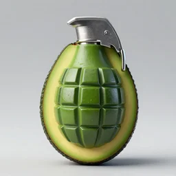 product photograph of an Avocado with the design elements of an acid grenade, subtle detail, space technology