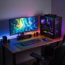 photo of rgb gaming vanity desk