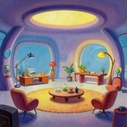 concept art of jetsons cartoon indoor scenario of a futuristic house, painted by tim white