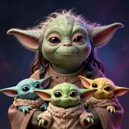 still of yoda when he was young!!. long black hair. smooth skin. face looks like young albert einstein and stuart freeborn and grogu. less wrinkles. technicolor