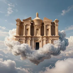 hidden imagery floating temple in the sky incredible digital art optical illusion, superb detailed clouds shaped like the second temple in jerusalem, awe inspiring, masterpiece surrealism, digital art trending on artstation awesome award winning