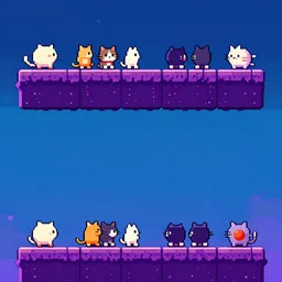 unity - made game platformer with cats in retrowave style of song another one bites the dust, pixelart