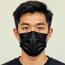 portrait of young man wearing black medical mask, style of coby whitmore - n 9