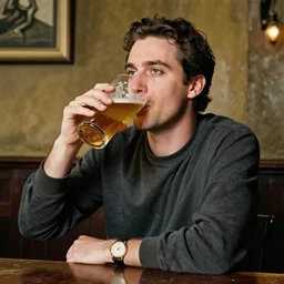man in a pub drinking a pint in the style of picasso