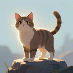 cat standing on a rock, backlighting, digital art, trending on artstation, fanart, by wayne mclouglin