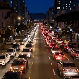 eos r 5 photo of traffic jam in san francisco at night, cars in foreground, gaston bussiere