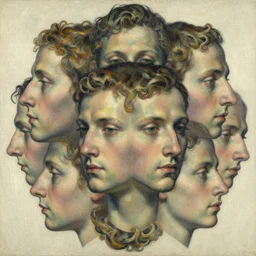A beautiful photograph of a human head. The head is seen from multiple perspectives at once, as if it is being turned inside out or seen through a kaleidoscope. Every angle and curve of the head is explored and emphasized, creating an optical illusion that is both confusing and mesmerizing.  by Robert Antoine Pinchon, by Odilon Redon lines, ecstatic